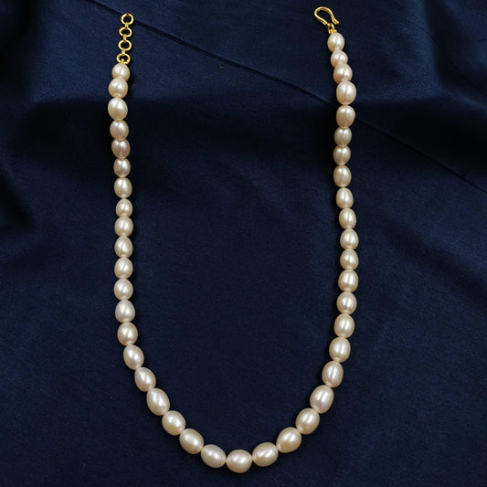 Glossy Rice Shaped Fresh Water Pearls Mala