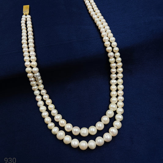 Un-even Real Pearls Designer Double Line Mala