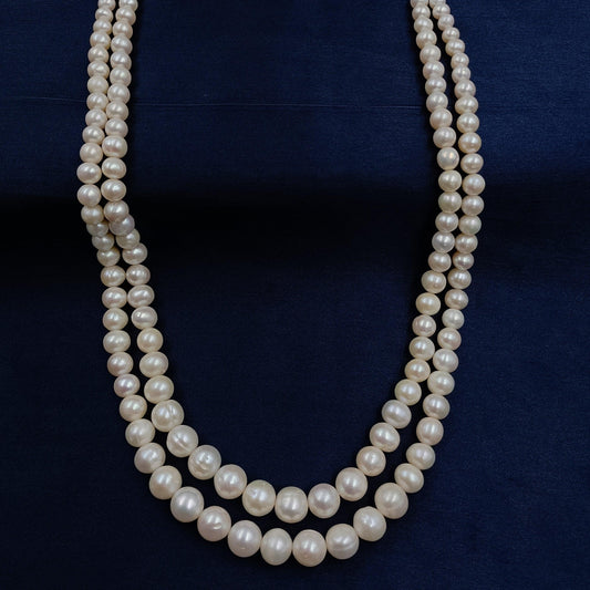 Un-even Real Pearls Designer Double Line Mala