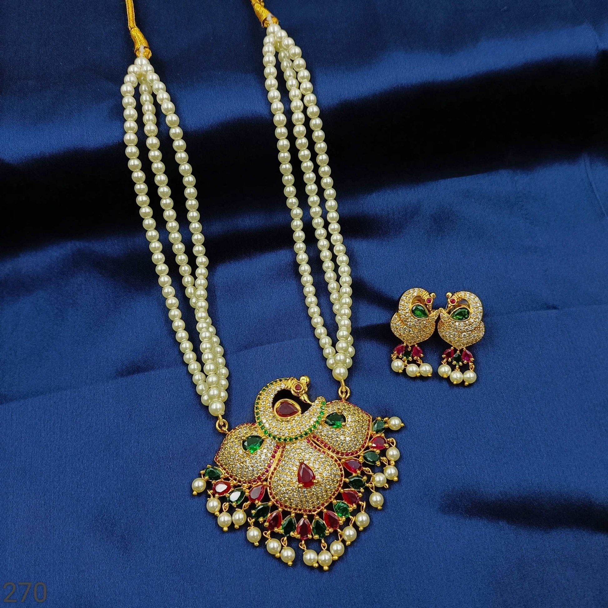 Luminous Peacock Designer Pearls Tanmani Set