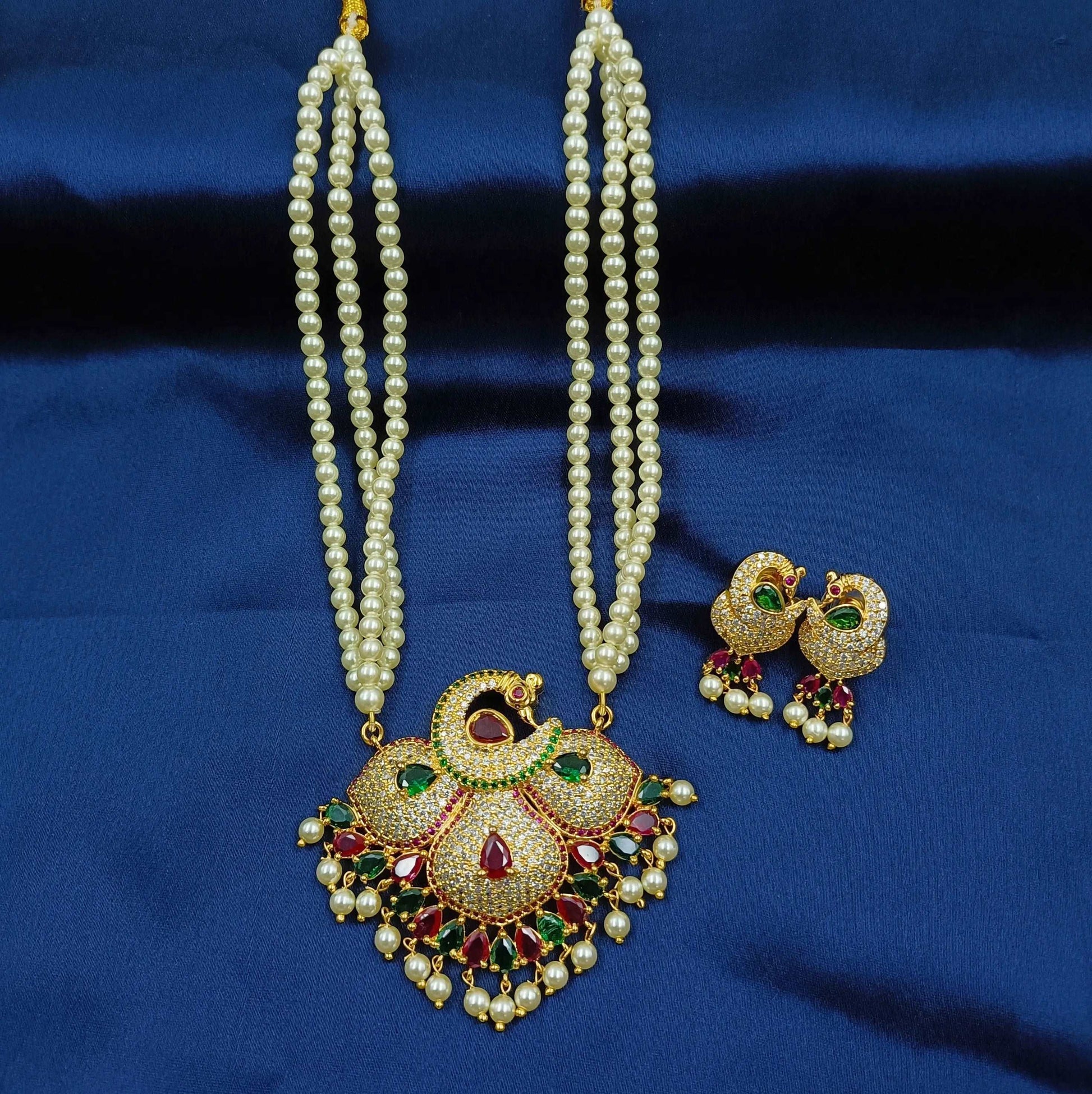 Luminous Peacock Designer Pearls Tanmani Set