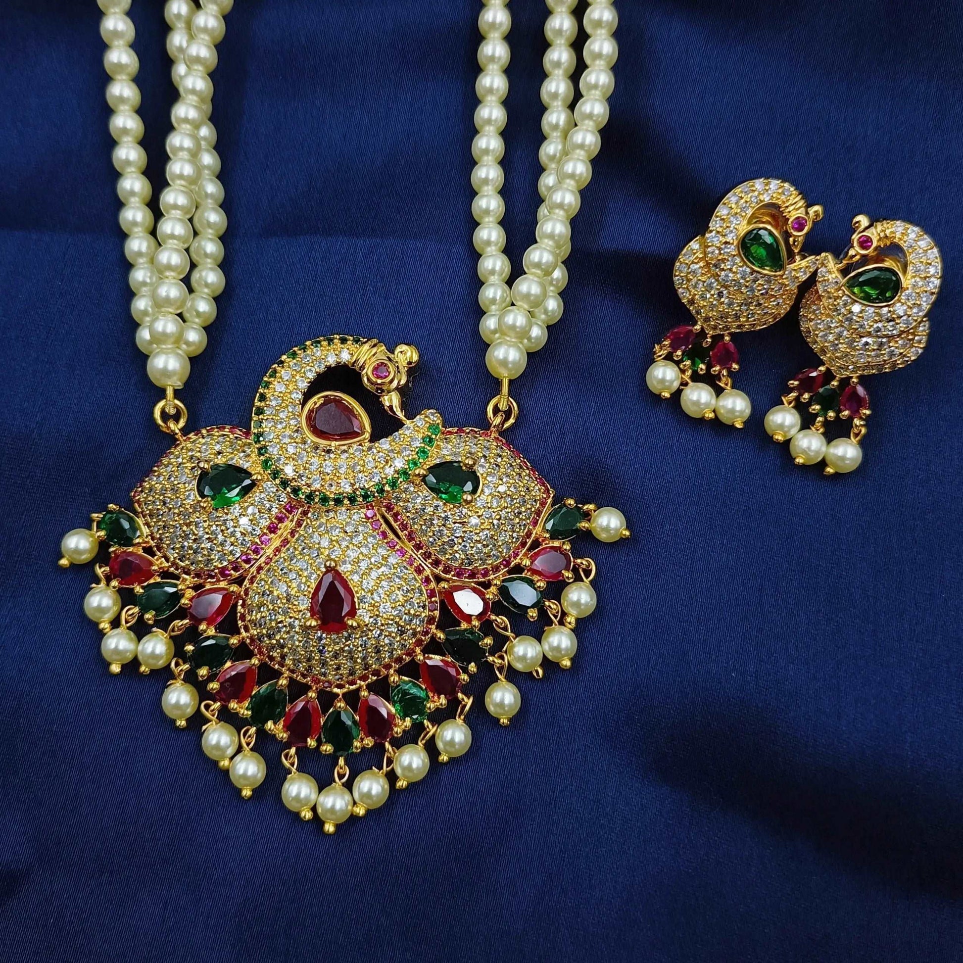 Luminous Peacock Designer Pearls Tanmani Set