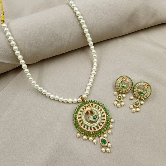 Elegance Peacock Designer Single Line Pearl Set