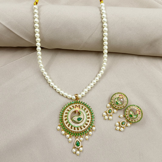 Elegance Peacock Designer Single Line Pearl Set