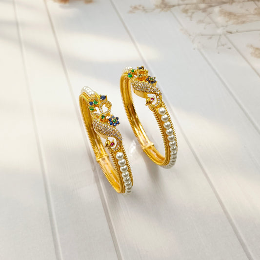 Gleaming Peacock Designer Pearls Bangles