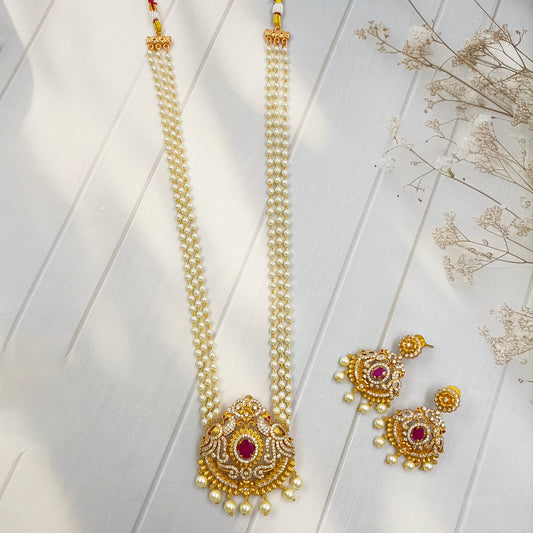 Luminous Peacock Designer Pearls Long Set