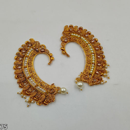 Traditional Peacock Pearl Ear Cuffs
