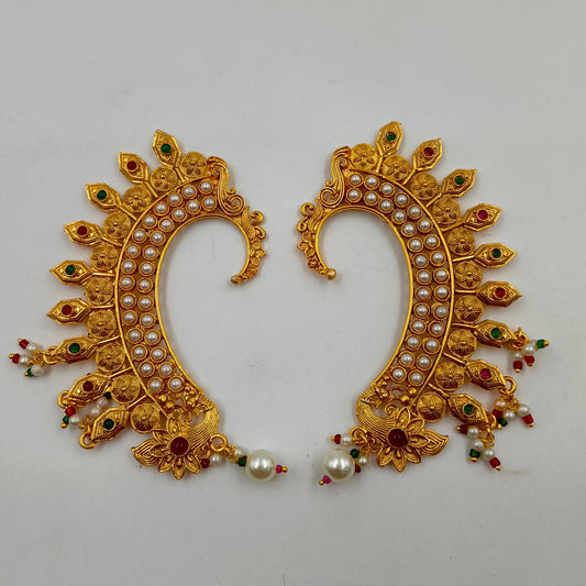 Traditional Peacock Pearl Ear Cuffs