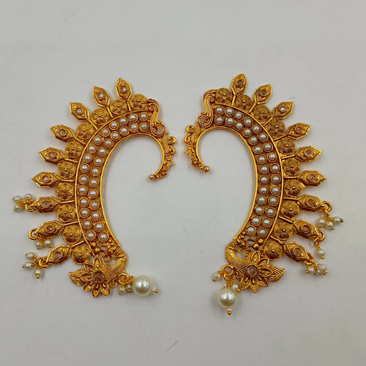 Traditional Peacock Pearl Ear Cuffs