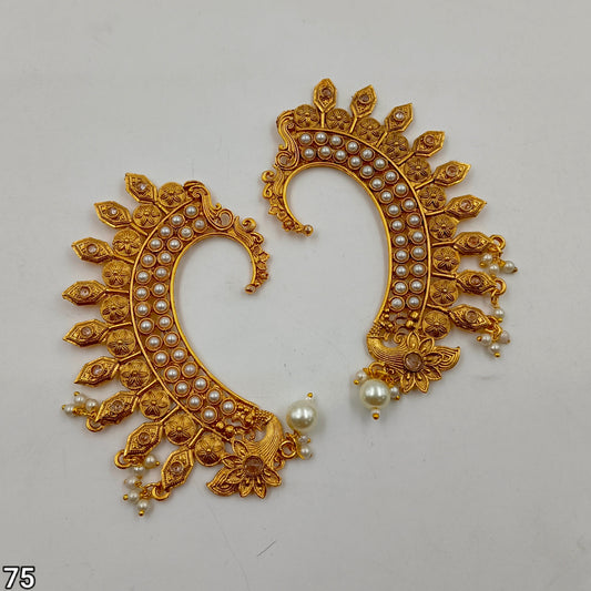 Traditional Peacock Pearl Ear Cuffs