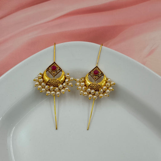 Traditional Crescent Pearl Ear Cuff with Attached Hook