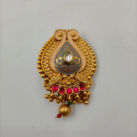 Traditional Peacock-Inspired Gold Finish Saree Pin