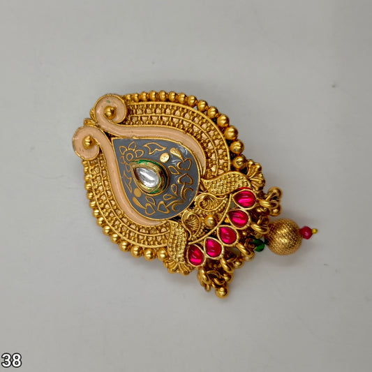 Traditional Peacock-Inspired Gold Finish Saree Pin