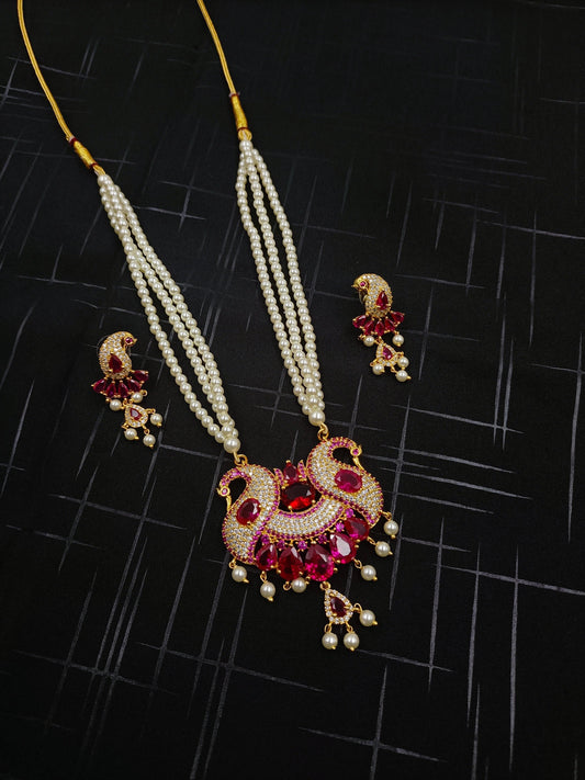 Unique Peacock Designer Tanmani Necklace Set