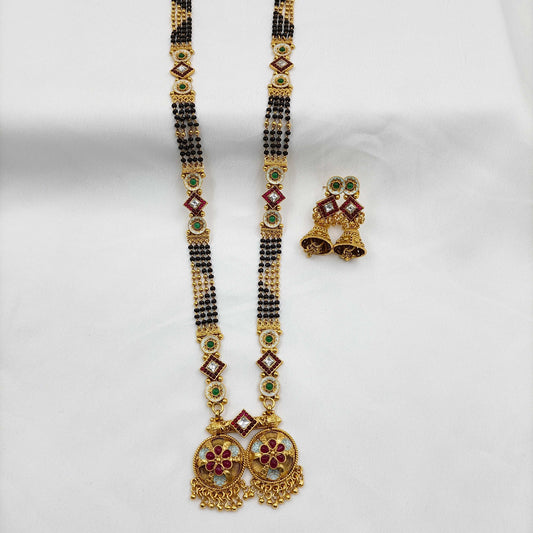 Precious Floret Designer Rajwadi Finish Long Mangalsutra