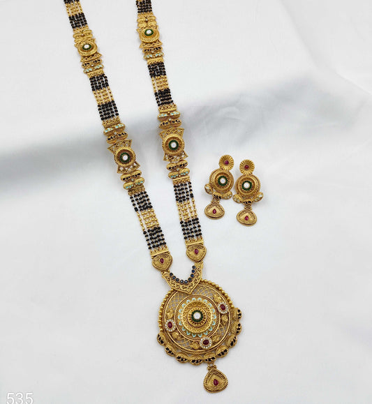 Gleaming Floret Designer Rajwadi Long Mangalsutra