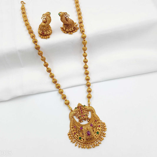 Classy Peacock Designer Temple Necklace Set