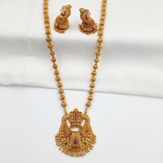 Classy Peacock Designer Temple Necklace Set