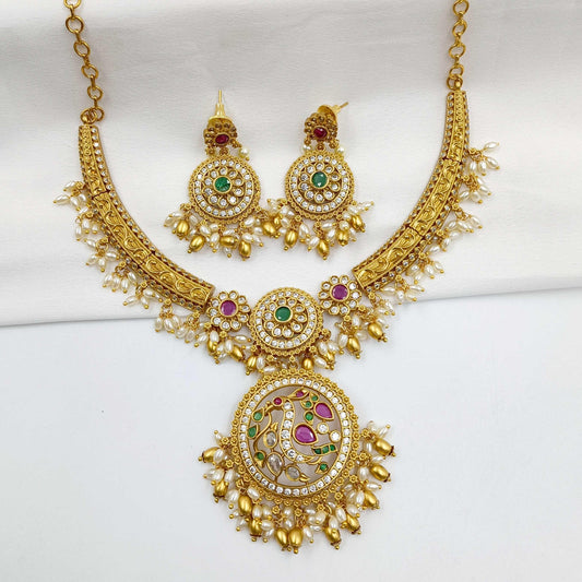 Gleaming Flower Designer Rajwadi Finish Necklace