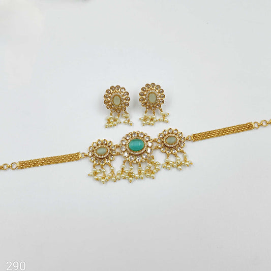 Mint Color Stone Studded Choker Set