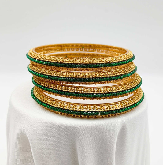 Green Color Beads Studded Fancy Bangles