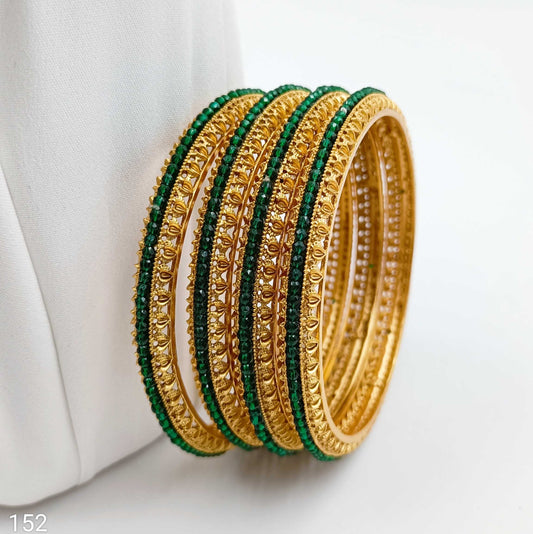 Green Color Beads Studded Fancy Bangles