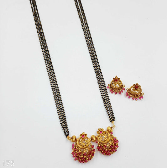 Pink Color Beads Studded Fancy Mangalsutra