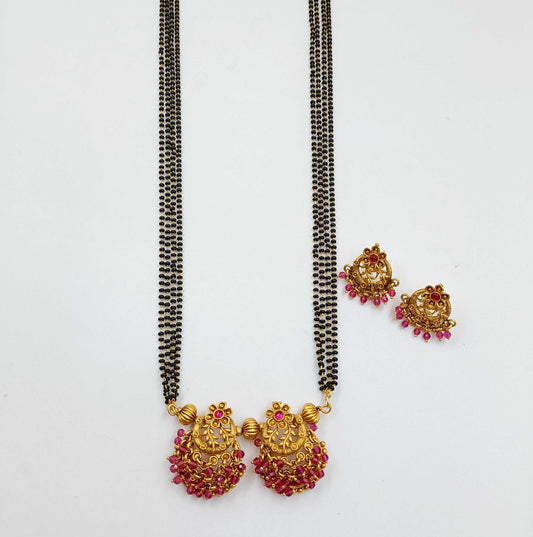 Pink Color Beads Studded Fancy Mangalsutra