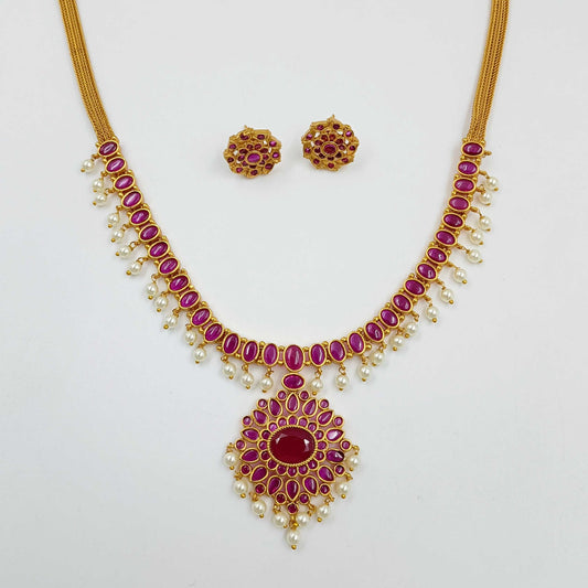 Awesome Designer Golden Matte Finish Necklace Set