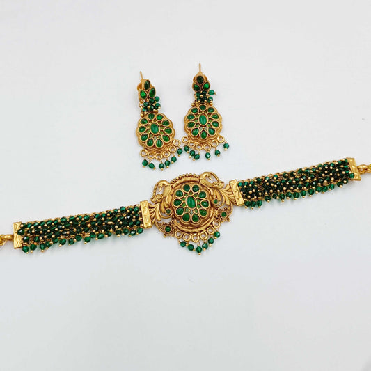 Attractive Green Beads Studded Choker Set