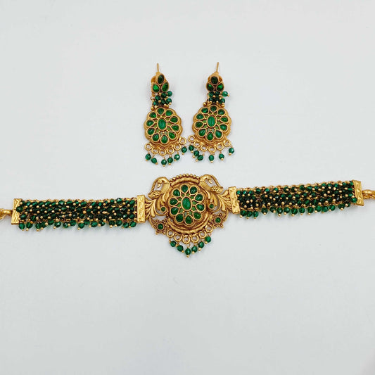 Attractive Green Beads Studded Choker Set