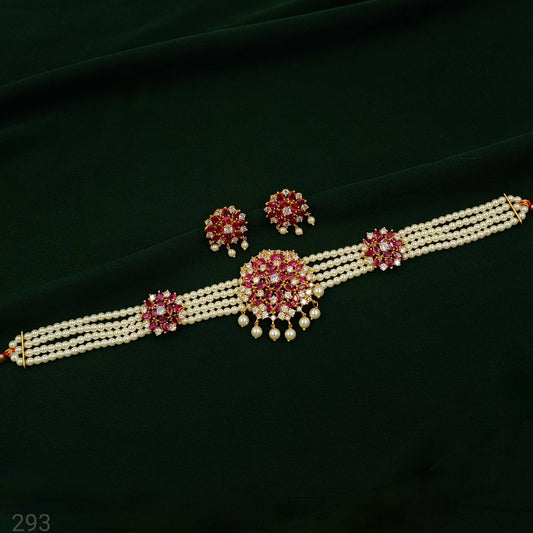 Beautiful Flower Designer Pearl Choker Set