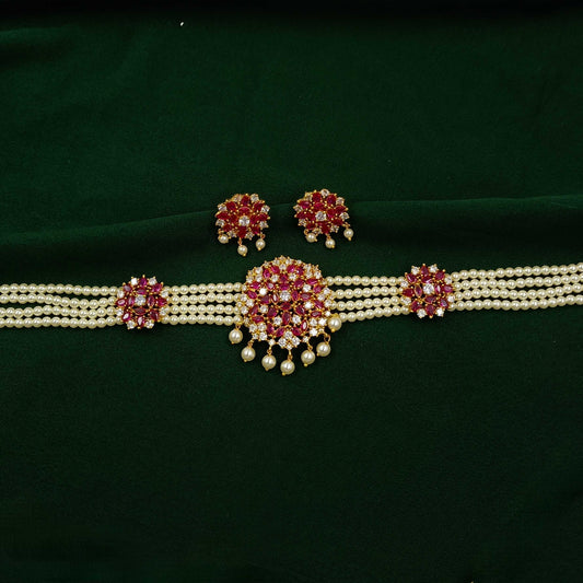 Beautiful Flower Designer Pearl Choker Set