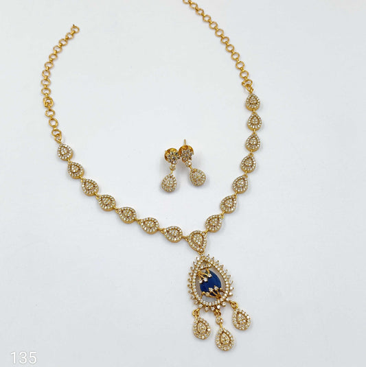 Droplet Blue Color Stone Studded Trendy Necklace Set