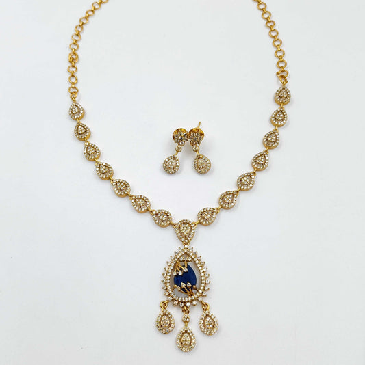 Droplet Blue Color Stone Studded Trendy Necklace Set