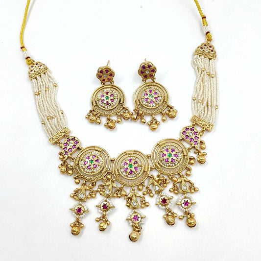 Floret Designer Trendy Rajwadi Short Necklace Set