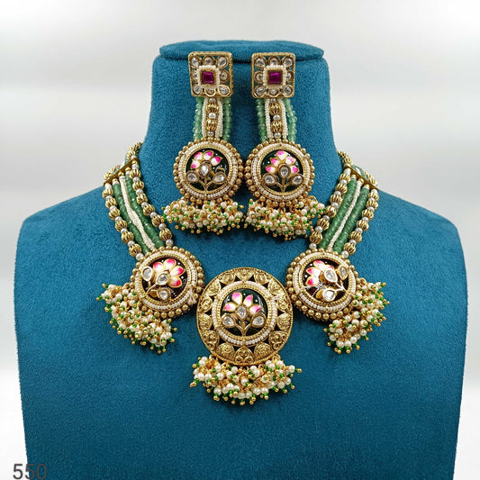 Attractive Floret Designer Rajwadi Necklace Set