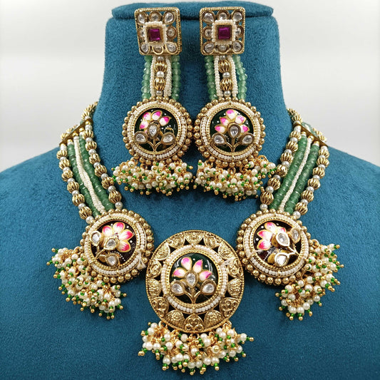 Attractive Floret Designer Rajwadi Necklace Set