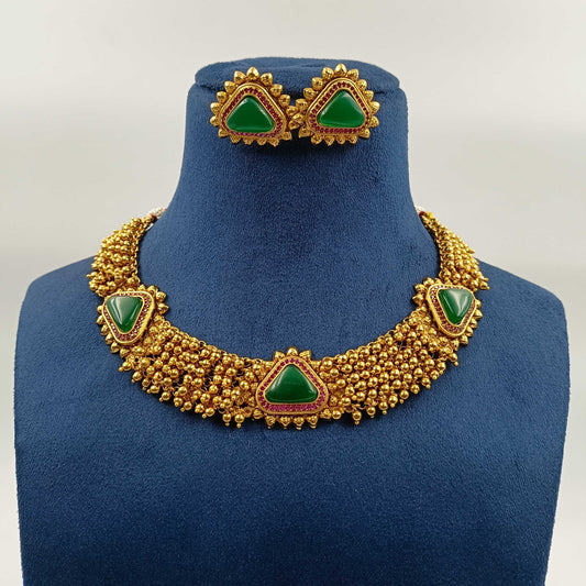 Massive Golden Beads Studded Necklace Set