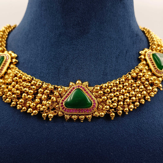 Massive Golden Beads Studded Necklace Set