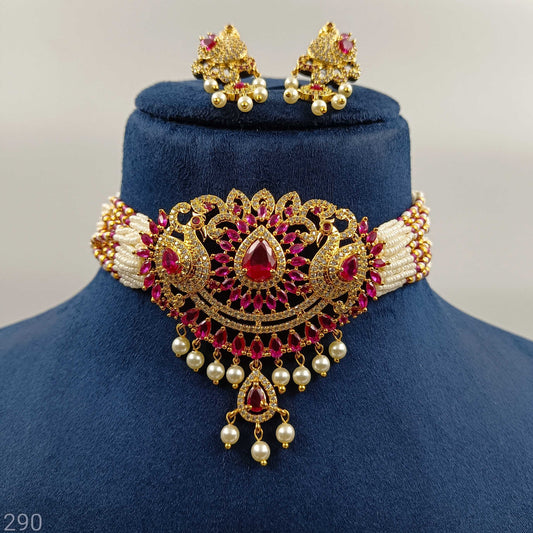 Luminous Peacock Designer Pearls Choker Set