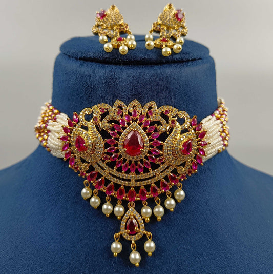 Luminous Peacock Designer Pearls Choker Set