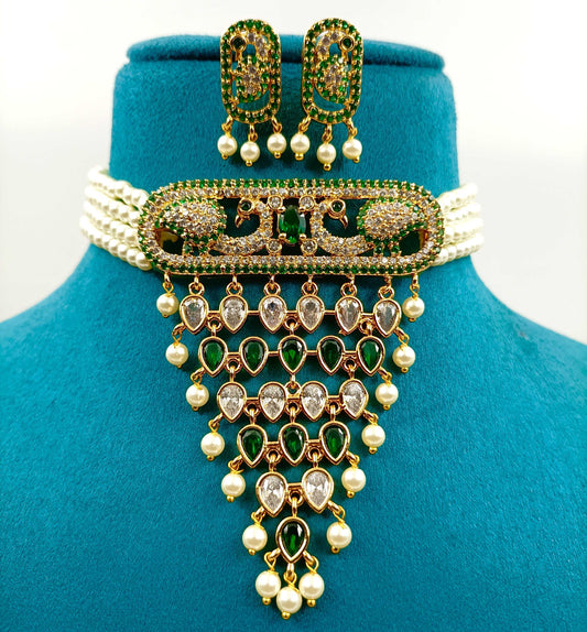 Charming Peacock Designer Pearls Choker Set