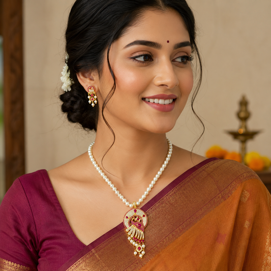 Appealing Designer Single Line Pearls Set
