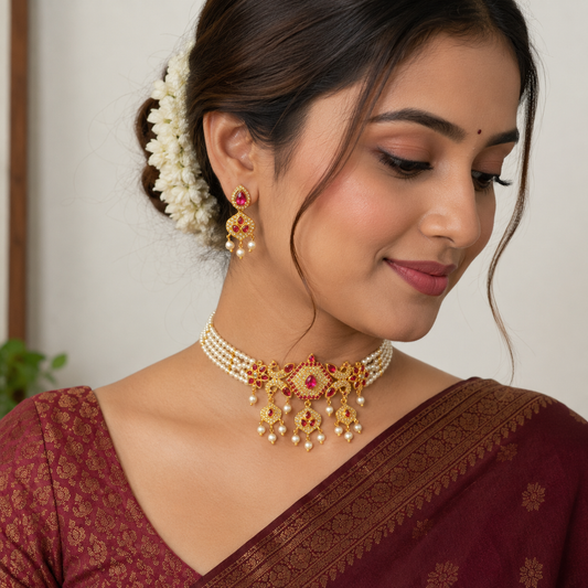 Stylish Floral designer Pearl Choker Set