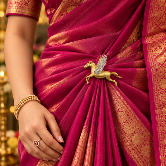 Elegant Flying Horse Saree Pin