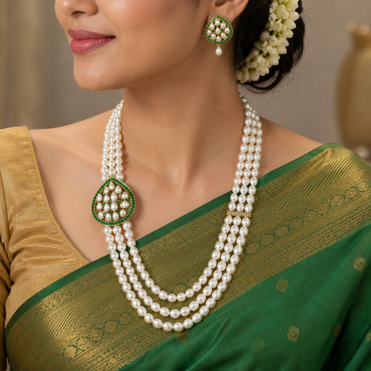 Side Pendent Designer Fresh Water Natural Pearls Ranihaar