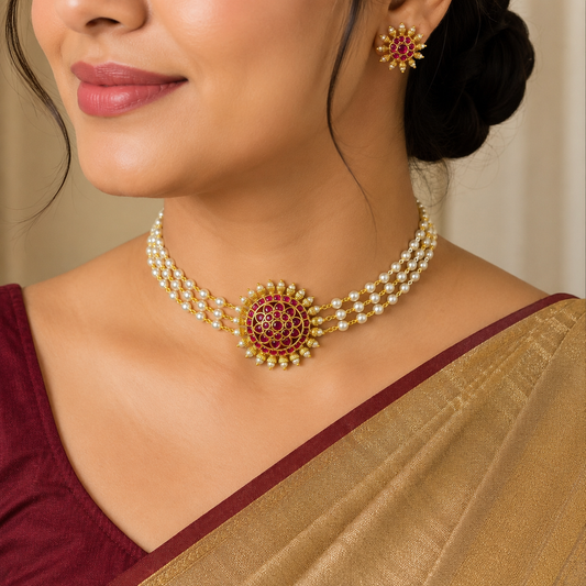 Elegant Designer Pearl Choker Set