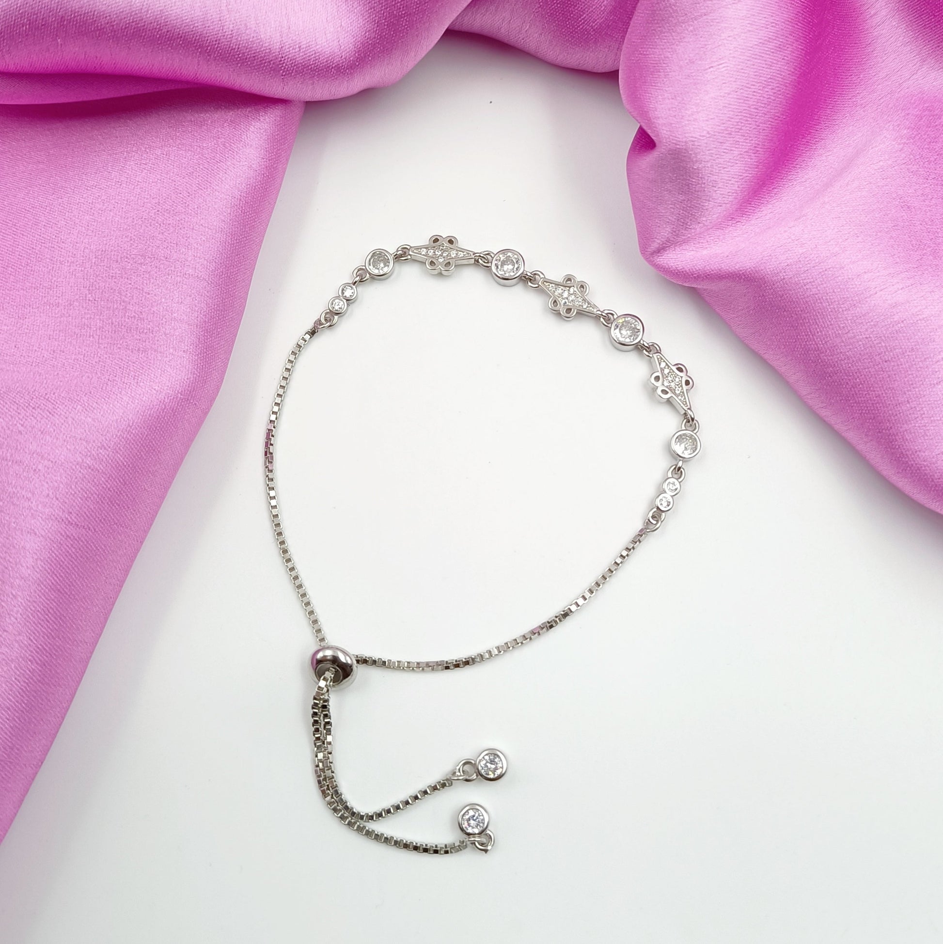 92.5 Silver Charming Dia Bracelet Shree Radhe Pearls