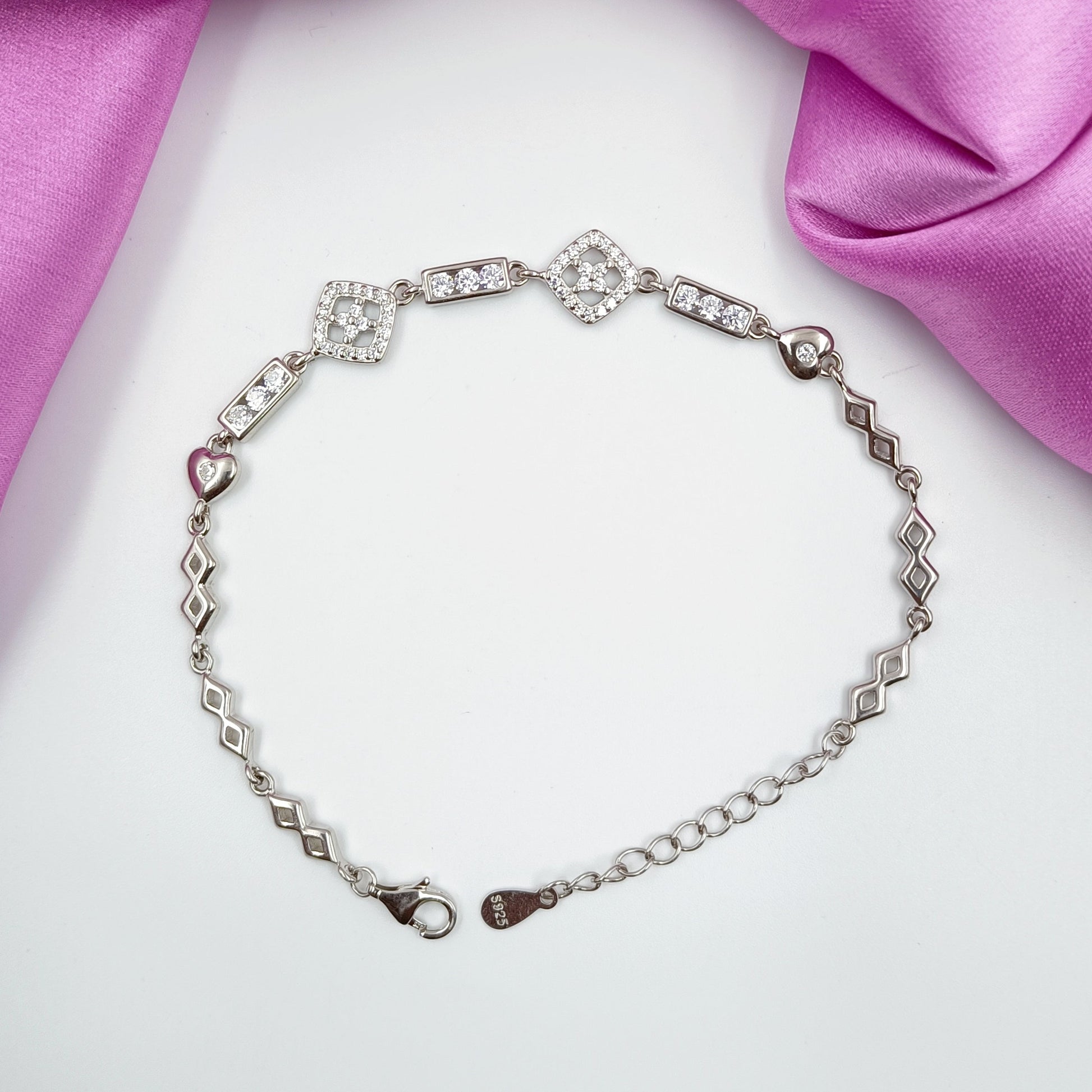 92.5 Silver Sleek Dia Bracelet Shree Radhe Pearls